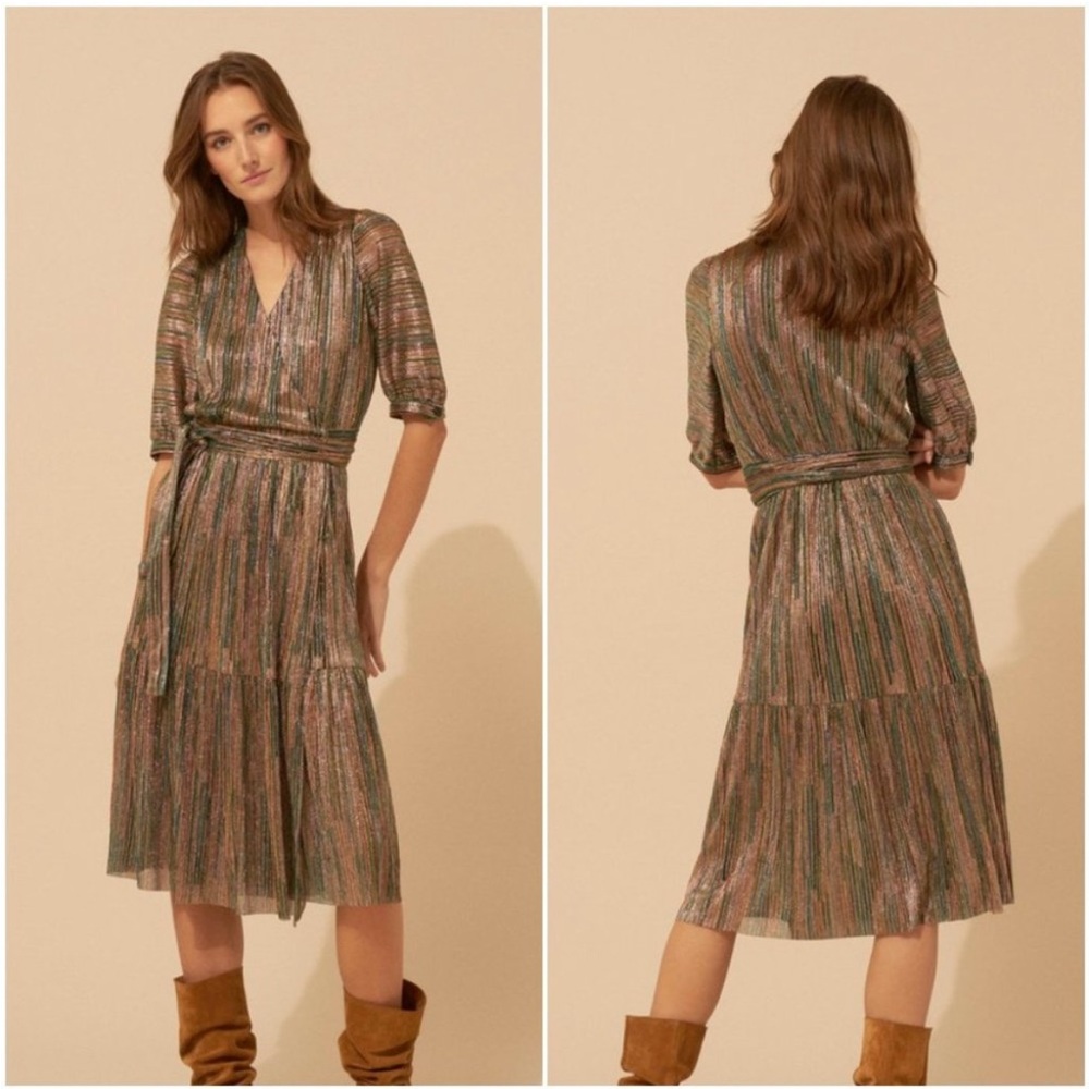 Ba&sh Rainbow Metallic Wrap Star Vert Midi Dress Size Small